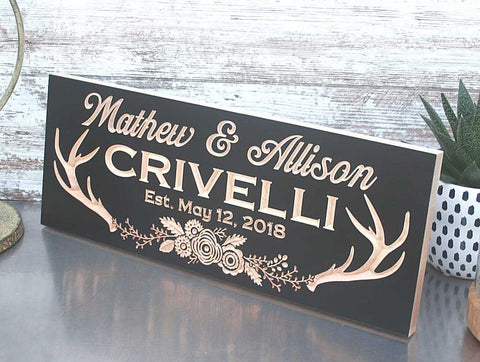 Customized Sign With Flowers And Antlers