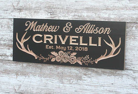 Antler And Floral Wedding Plaque