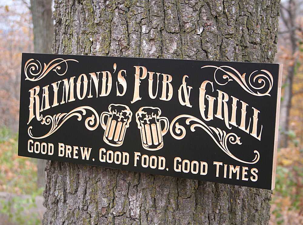 Personalized-Pub-Sign-with-Beer-Mugs-Carved-Wood-Biergarten-Decor-RG-B ...