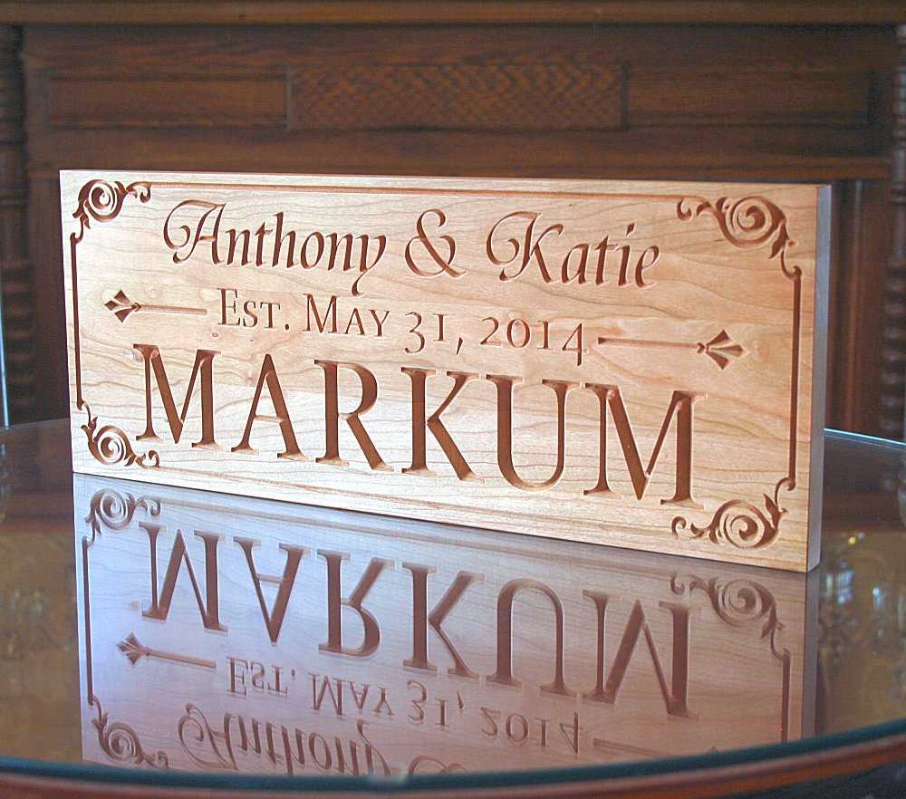 Carved Benchmark Victorian-Style-Wedding-Sign-Personalized-Custom-Carved-Wooden-Sign-AA ...